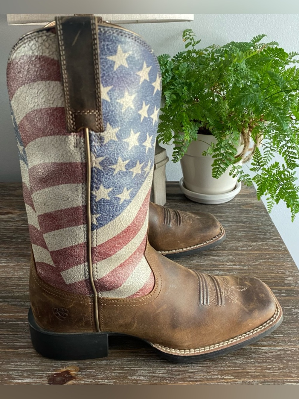 Ariat Level Up Patriot Leather Western Cowgirl Cowboy Boots American Flag 6.5B - Picture 10 of 14